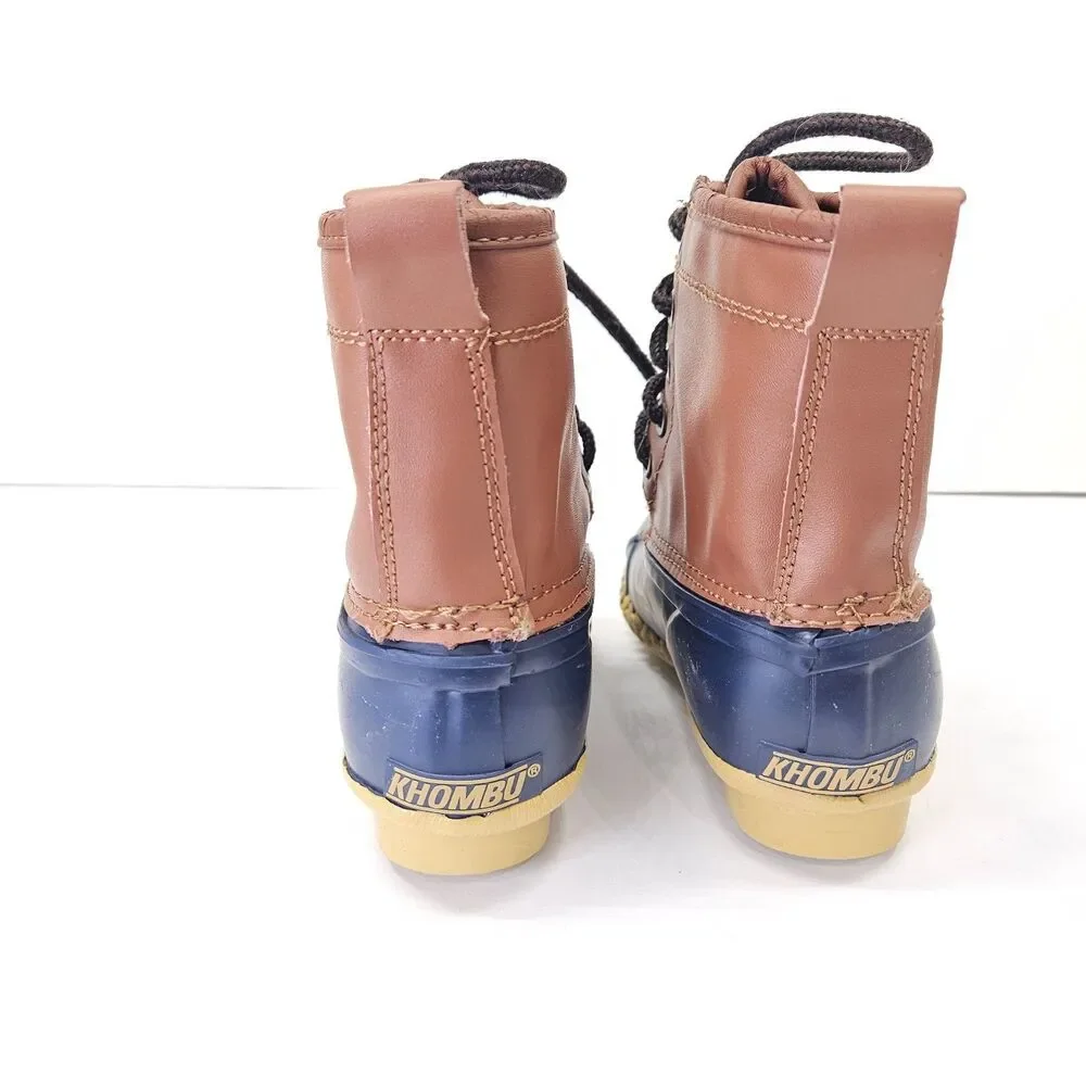 Khombu Kids 12 Montana Duck Boots Brown Blue Insulated ThermoLite Leather Upper